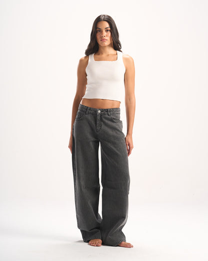 DARK GREY STRIPED DENIM PANTS