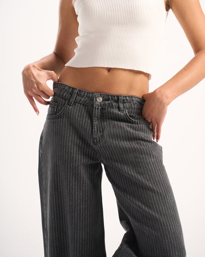 DARK GREY STRIPED DENIM PANTS