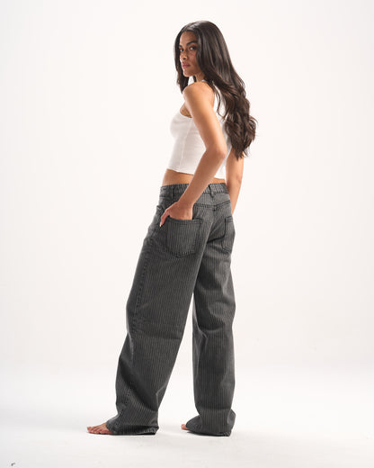 DARK GREY STRIPED DENIM PANTS