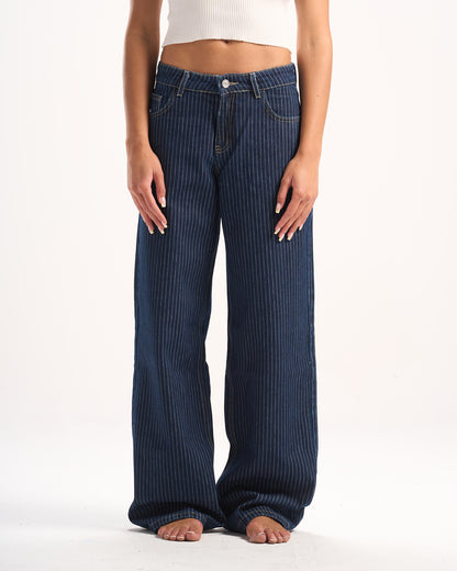 NAVY STRIPED DENIM PANTS