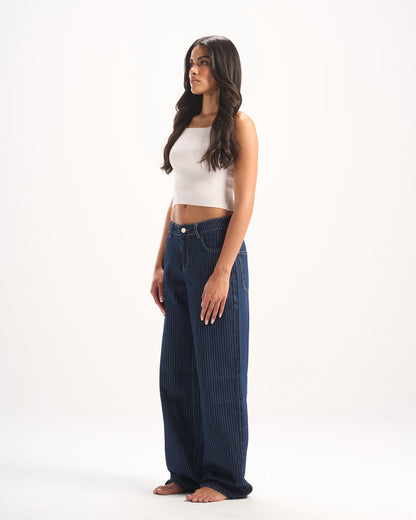NAVY STRIPED DENIM PANTS