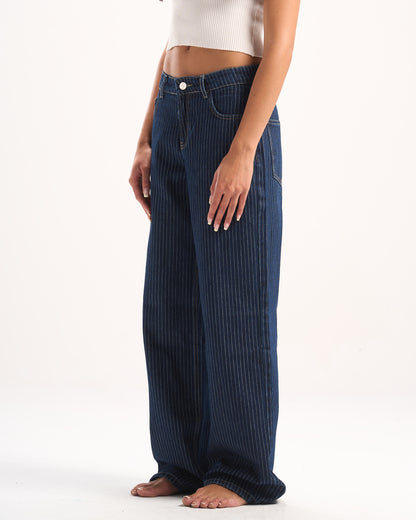 NAVY STRIPED DENIM PANTS