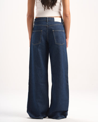 NAVY STRIPED DENIM PANTS
