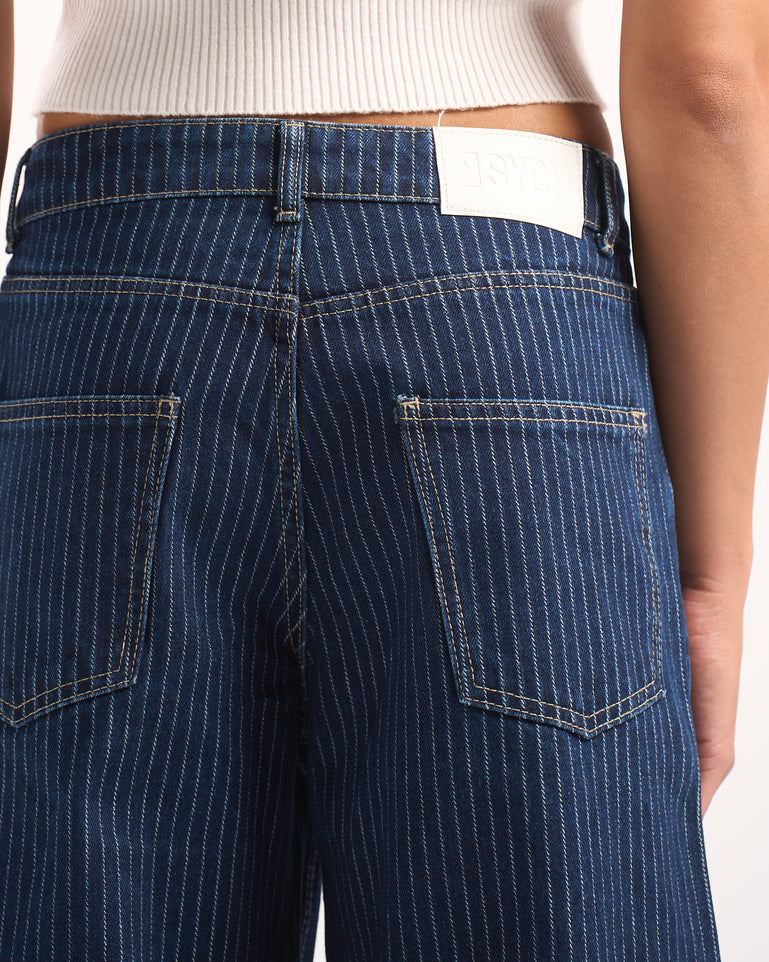 NAVY STRIPED DENIM PANTS