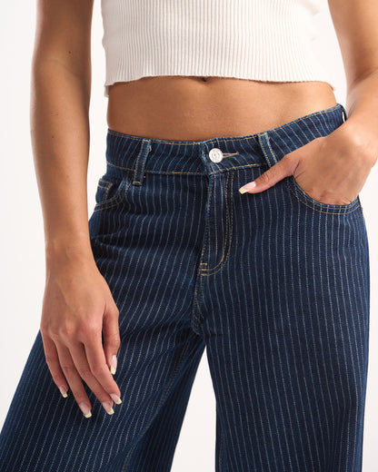 NAVY STRIPED DENIM PANTS