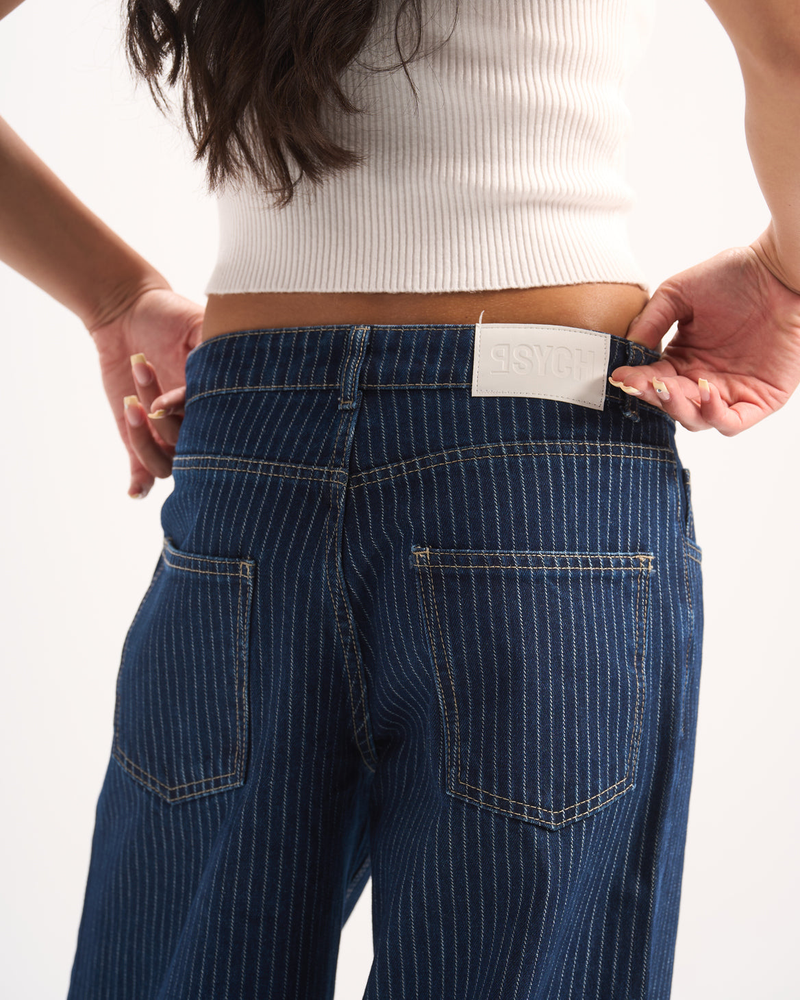 NAVY STRIPED DENIM PANTS
