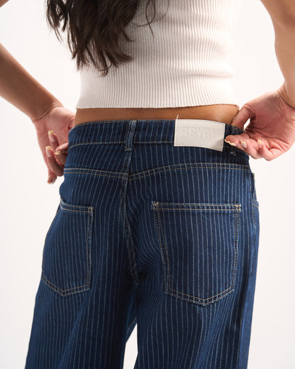 NAVY STRIPED DENIM PANTS