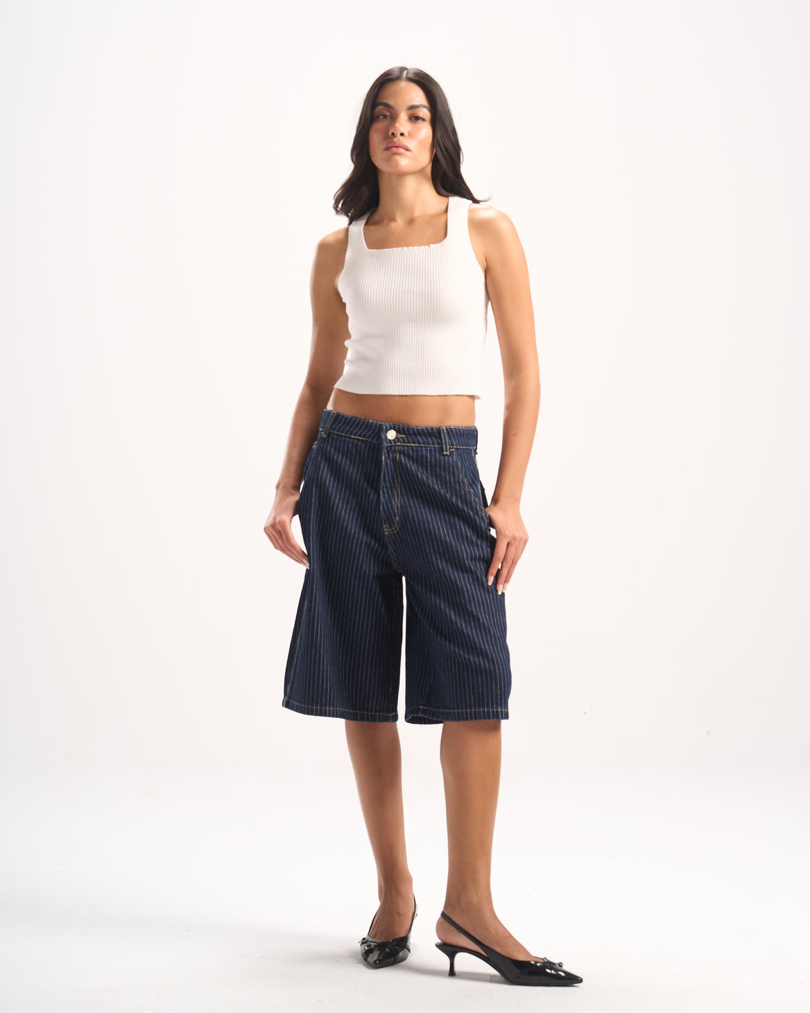 NAVY STRIPED JORTS