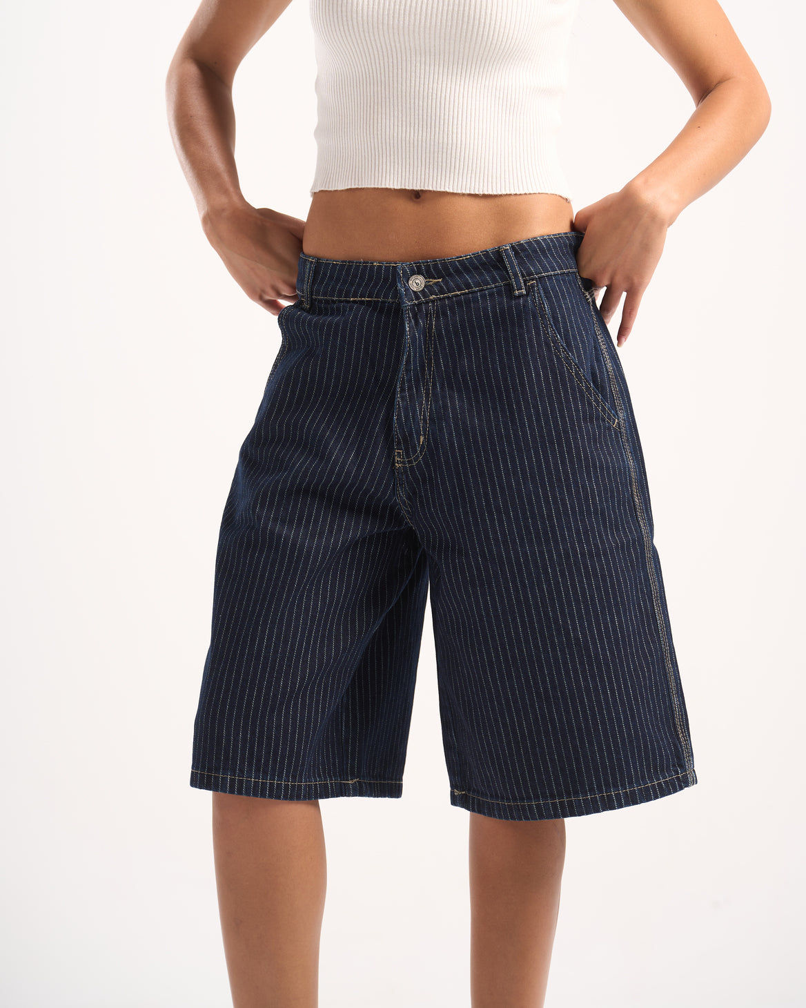 NAVY STRIPED JORTS