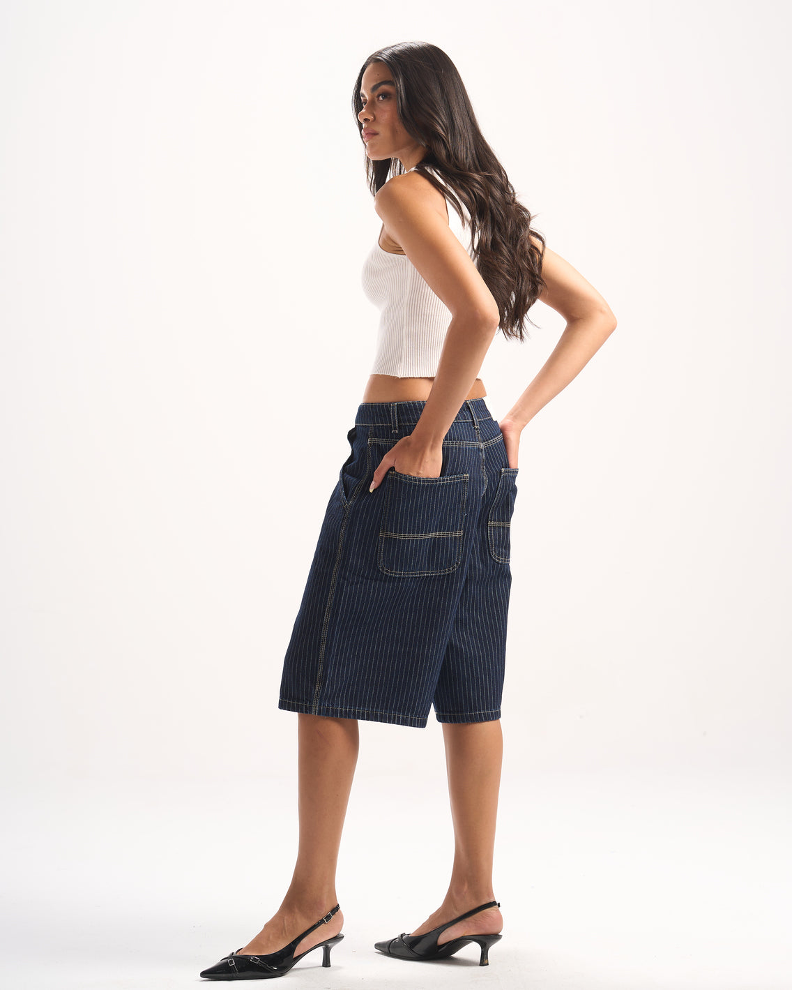 NAVY STRIPED JORTS