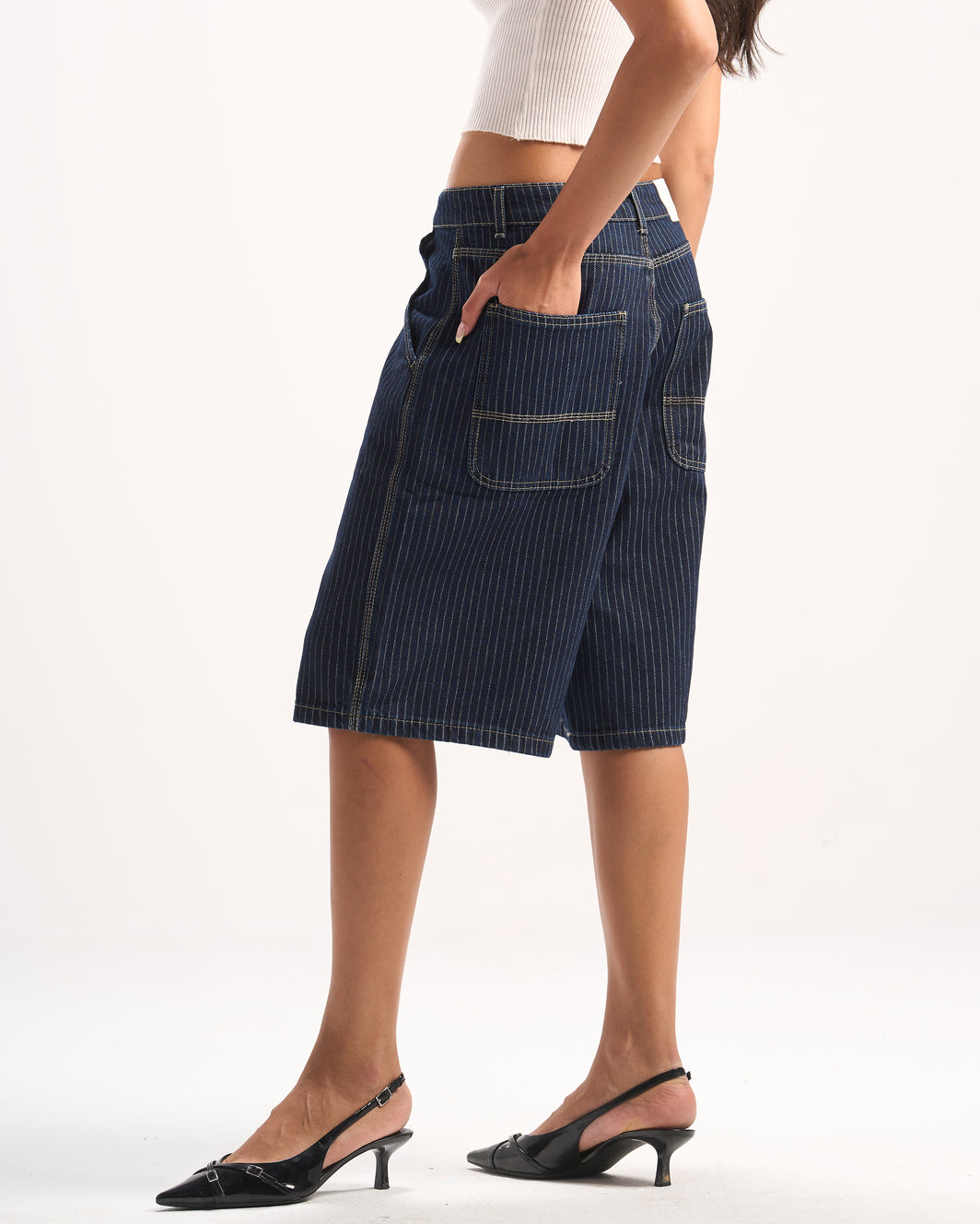 NAVY STRIPED JORTS