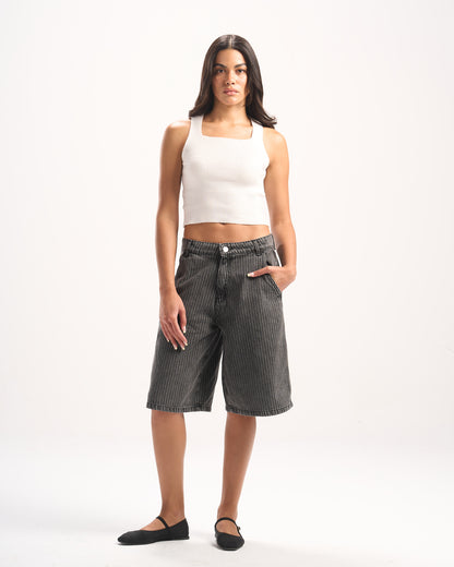 DARK GREY STRIPED JORTS