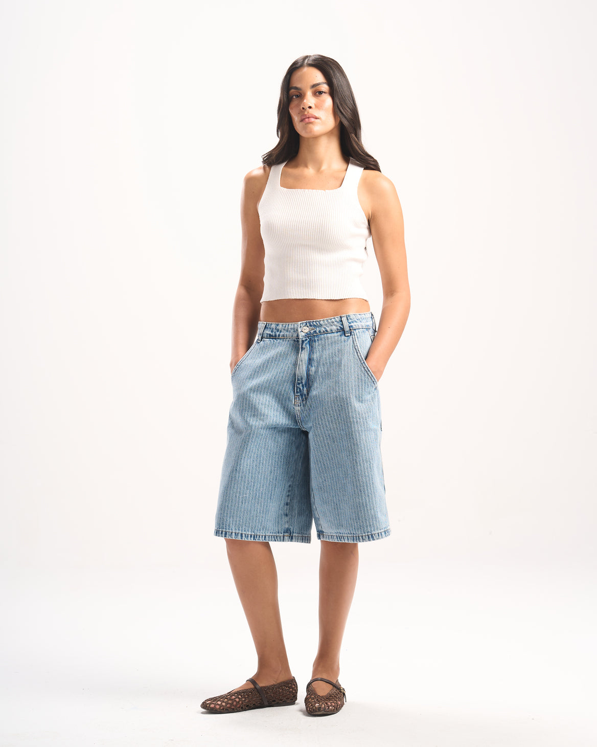LIGHT BLUE STRIPED JORTS