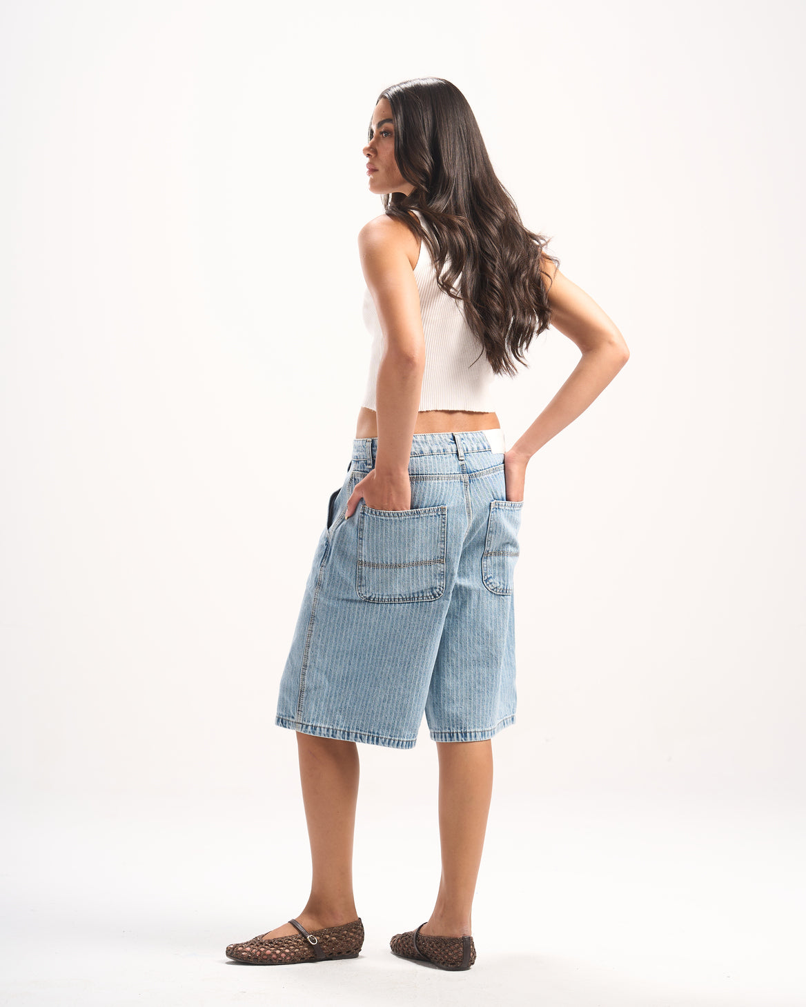 LIGHT BLUE STRIPED JORTS
