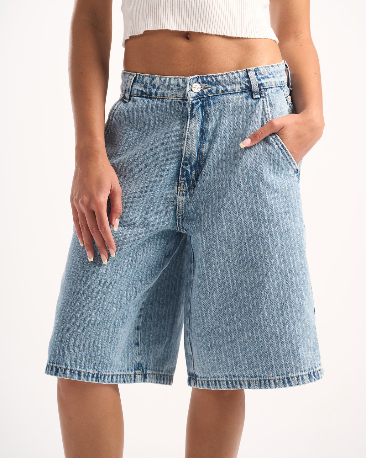 LIGHT BLUE STRIPED JORTS