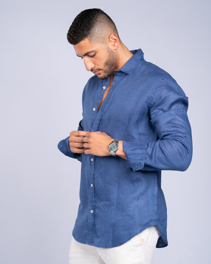 Navy Blue Linen Shirt
