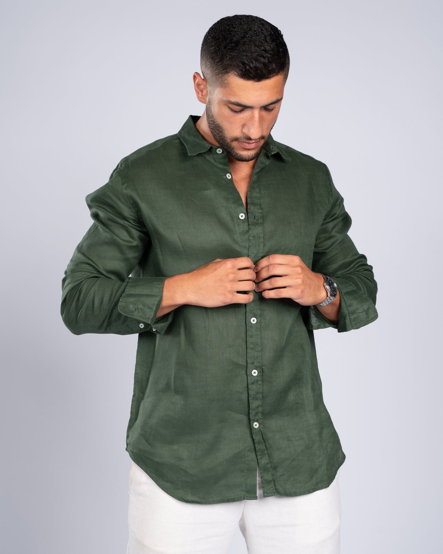 Olive Green Linen Shirt